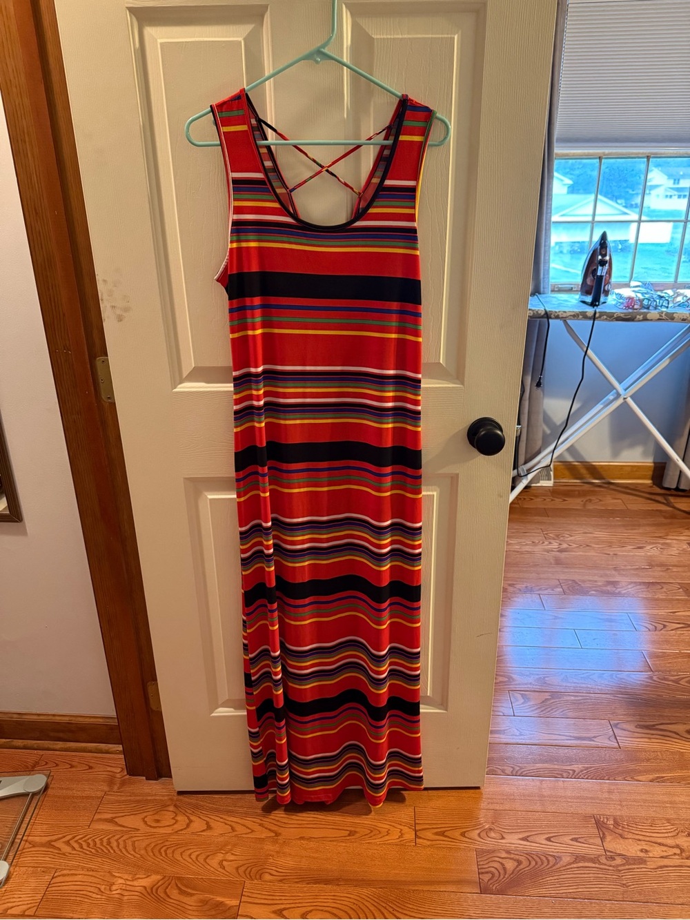 Striped Sleeveless Maxi Dress in Red, Navy & Yellow